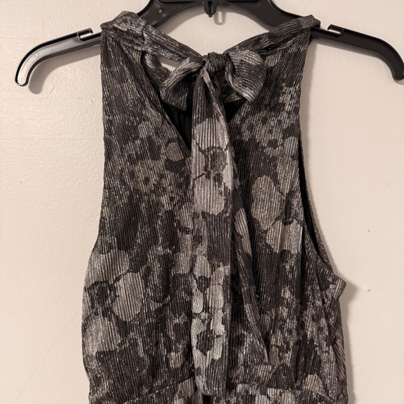 Michael Kors Metallic Floral Print Midi Dress Halter Neck Flowy Ruffle Hem M - Picture 7 of 15